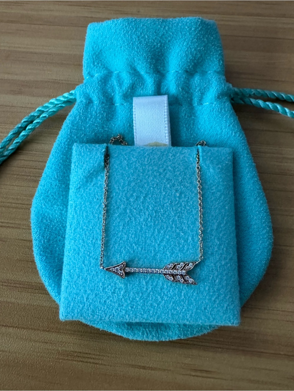 Tiffany & Co 18K Rose Gold Diamond Arrow Pendant Necklace